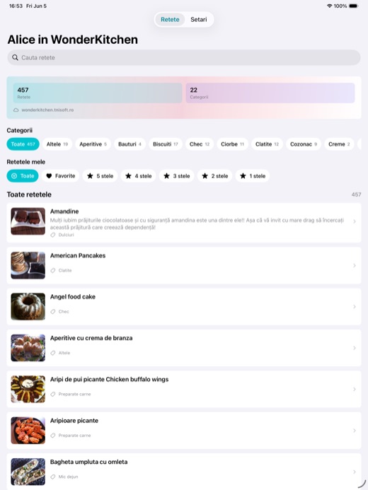 Recipe library screen on iPad.