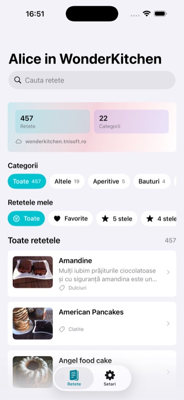 Alice in WonderKitchen recipe library on iPhone.